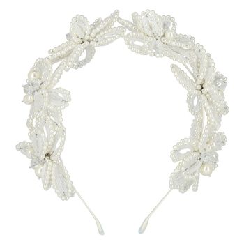 Girls White Embellished Crystal & Pearl Headband
