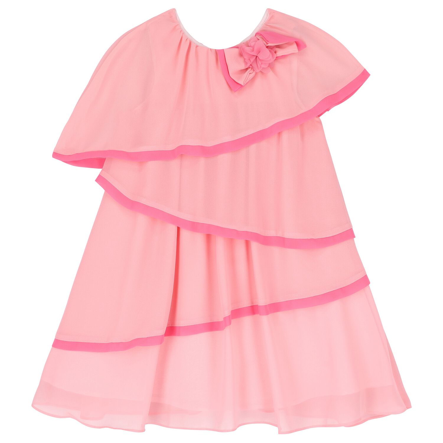 Girls Pink Tiered Chiffon Dress, 1, hi-res image number null