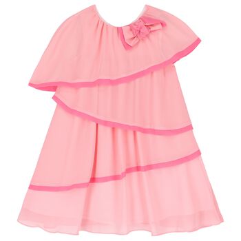 Girls Pink Tiered Chiffon Dress