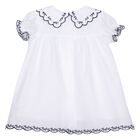 Baby Girls White Floral Scalloped Dress, 1, hi-res