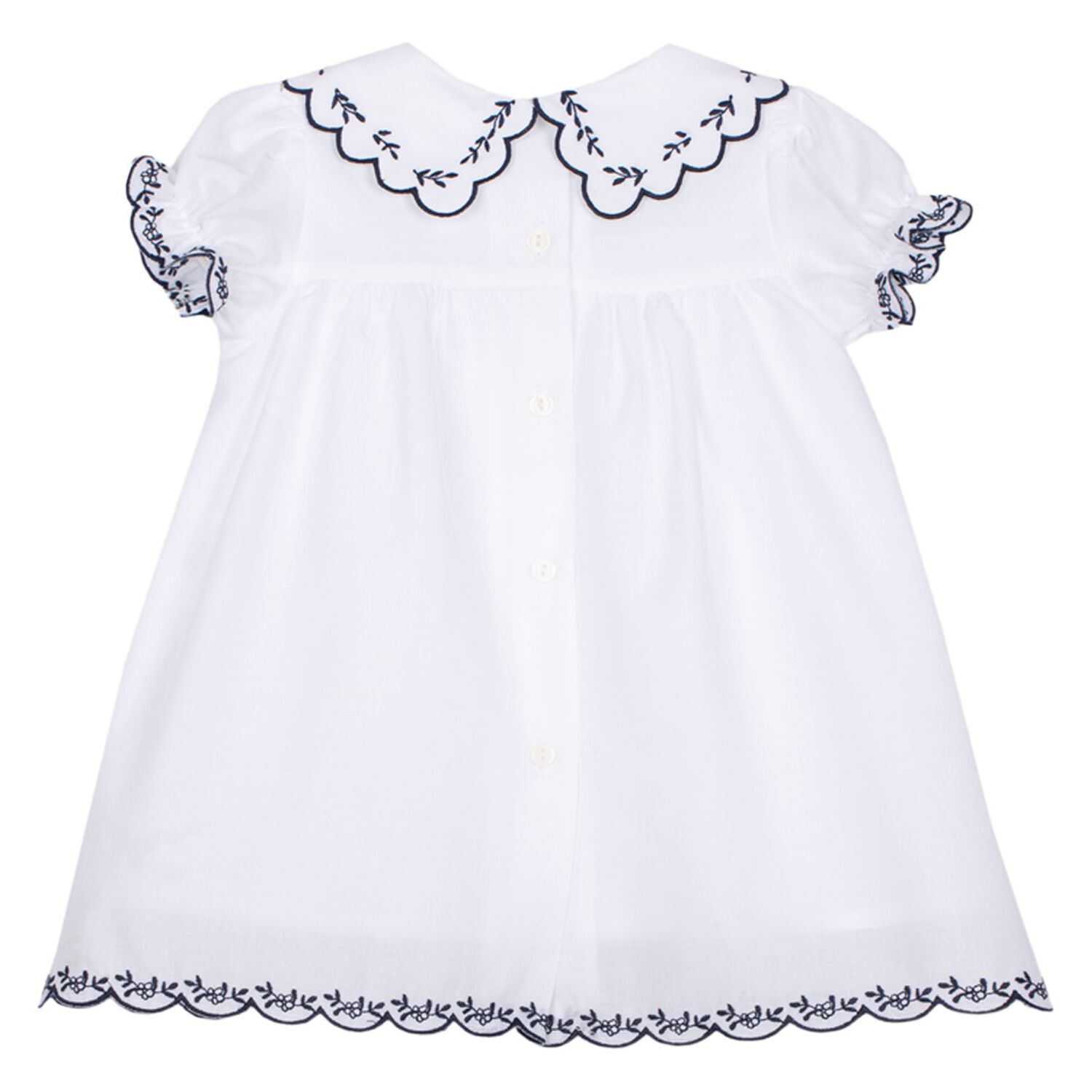 Baby Girls White Floral Scalloped Dress, 1, hi-res