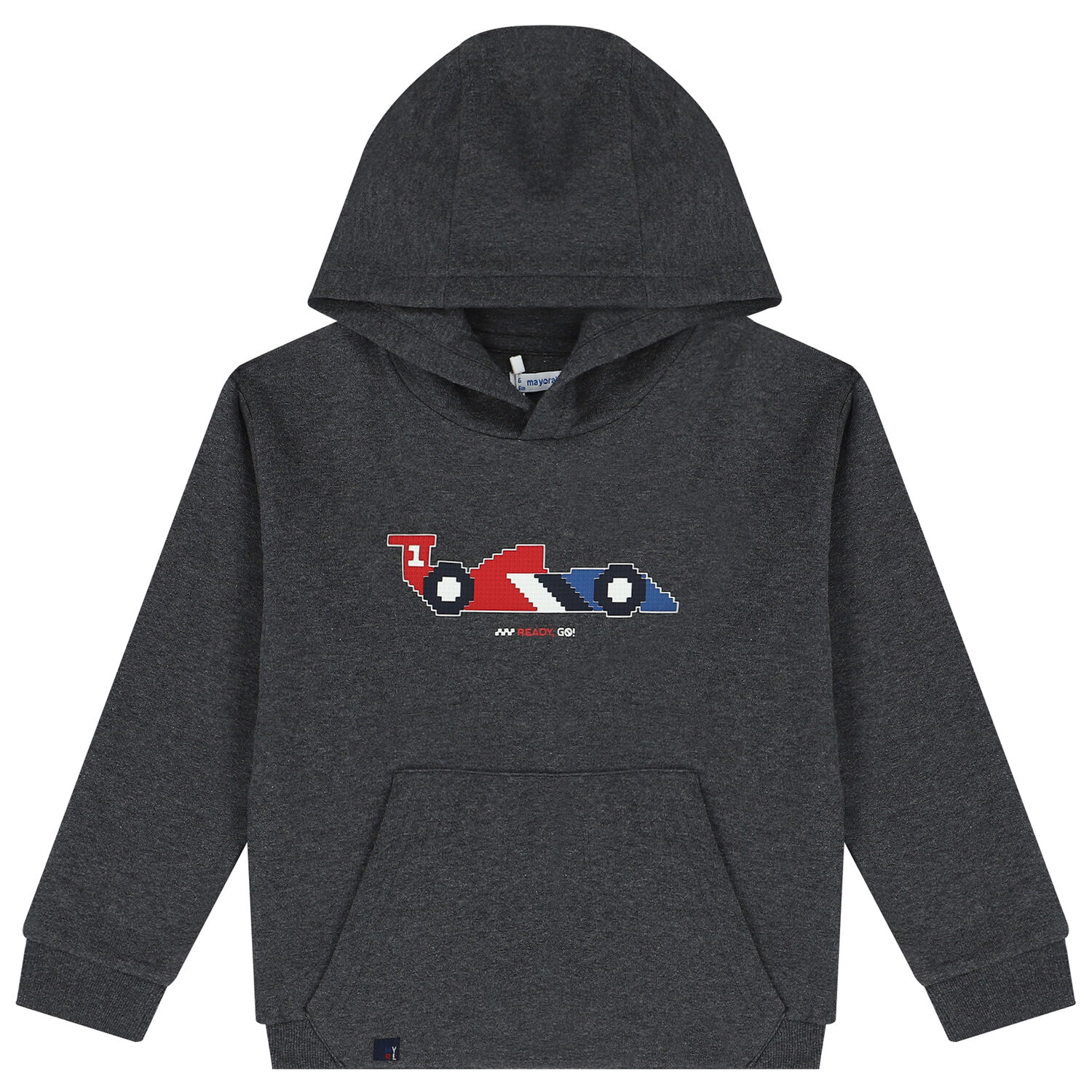 Boys Grey Race Car Hooded Top, 1, hi-res