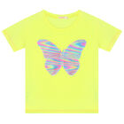 Girls Yellow Sequin Butterfly T-Shirt, 2, hi-res