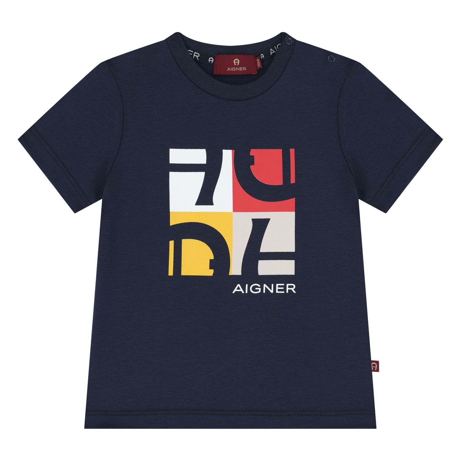 Younger Boys Navy Blue Logo T-Shirt, 2, hi-res
