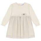 Younger Girls Ivory Pleated Tulle Dress, 2, hi-res