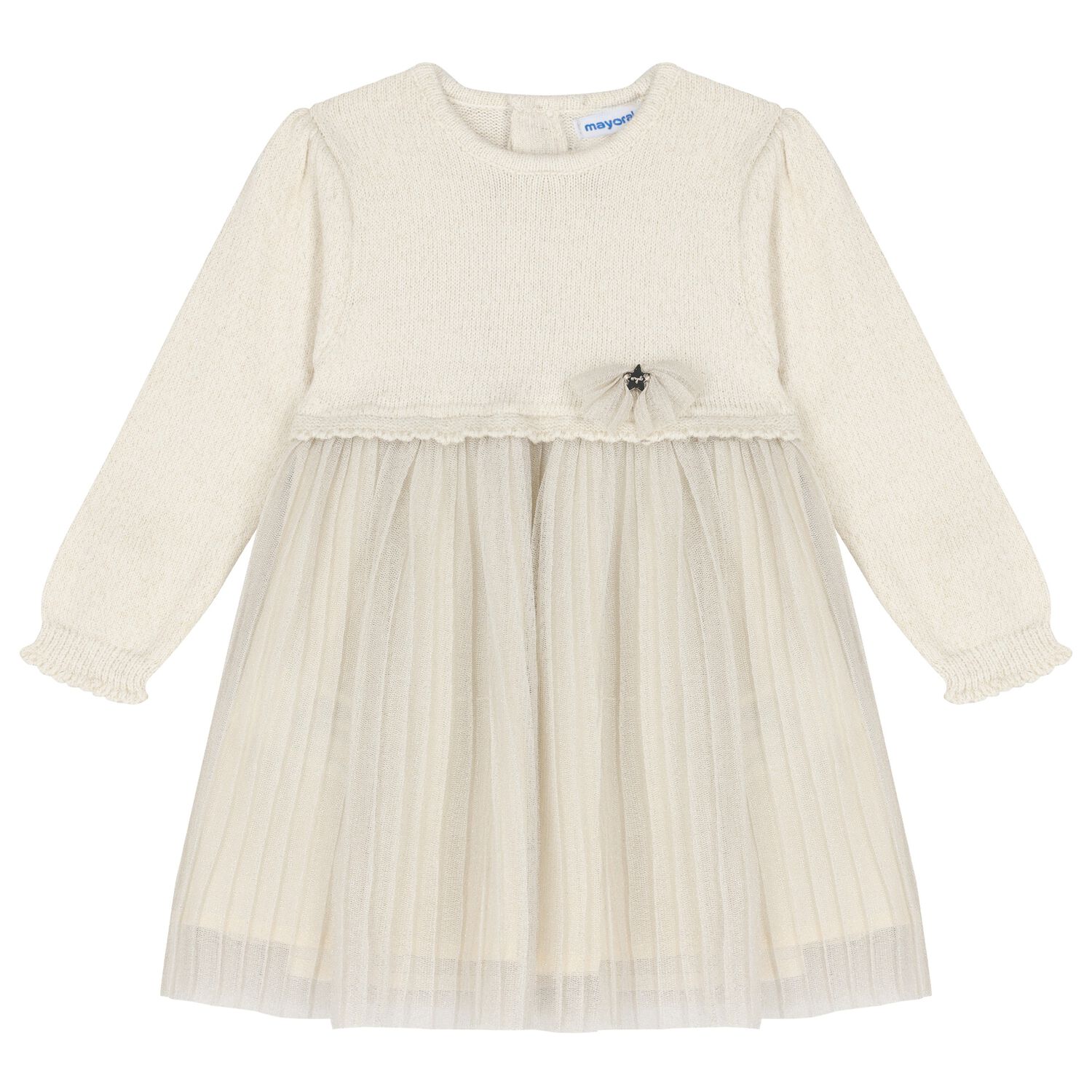 Younger Girls Ivory Pleated Tulle Dress, 2, hi-res image number null