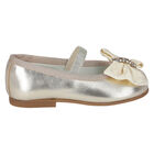 Girls Gold Bow Leather Shoes, 2, hi-res