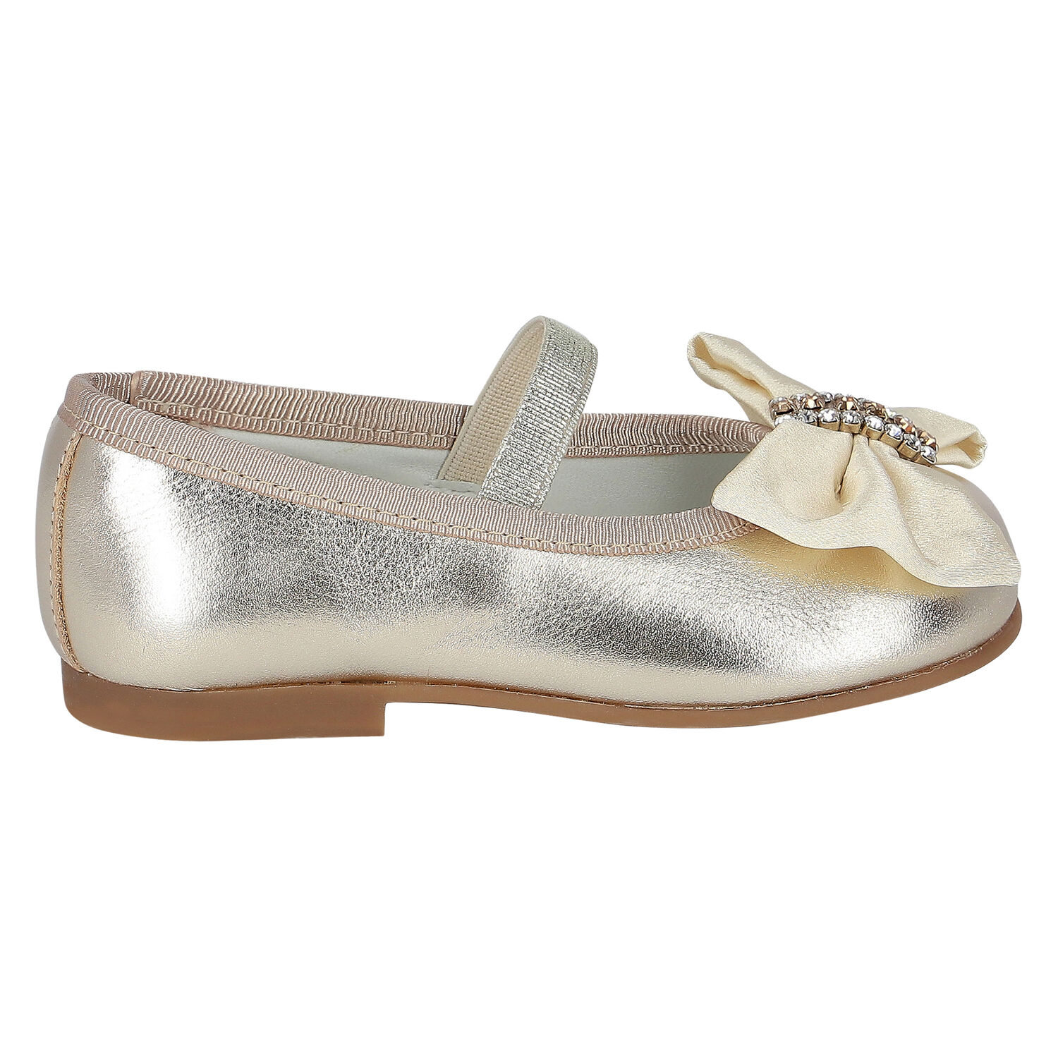 Girls Gold Bow Leather Shoes, 2, hi-res image number null