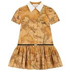 Girls Beige Geo Map Dress, 1, hi-res