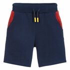 Boys Navy & Orange Logo Shorts, 1, hi-res
