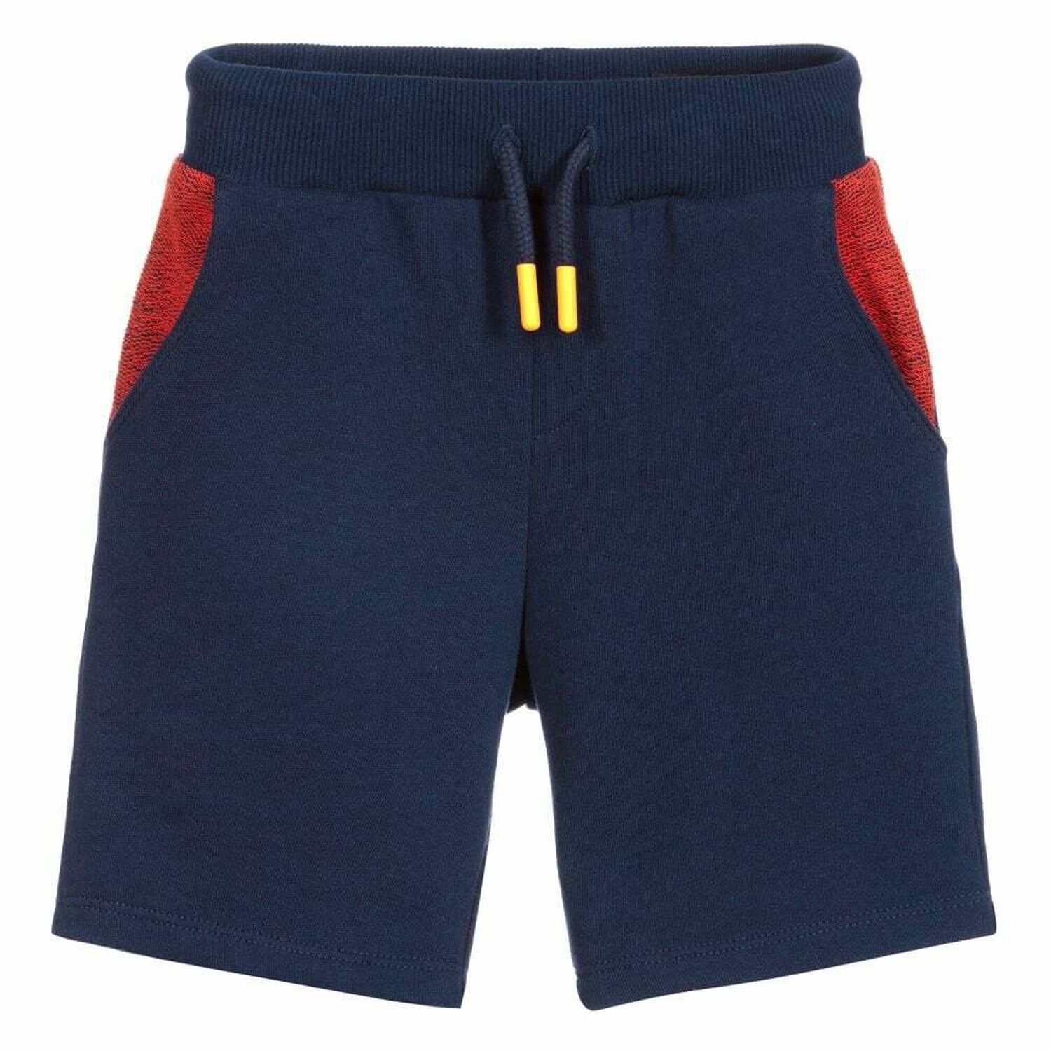 Boys Navy & Orange Logo Shorts, 1, hi-res
