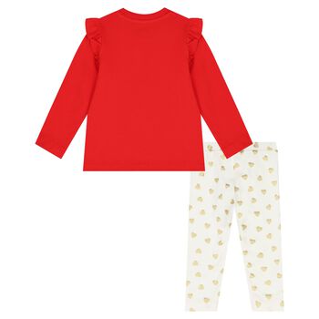 Younger Girls Red & Ivory Teddy Bear Logo Leggings Set