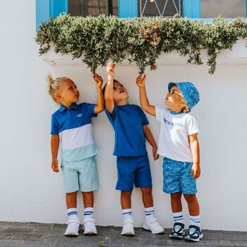 Boys White & Navy Blue Logo Trainers