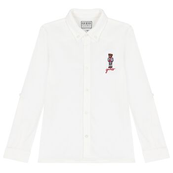 Boys White Teddy Bear Polo Shirt
