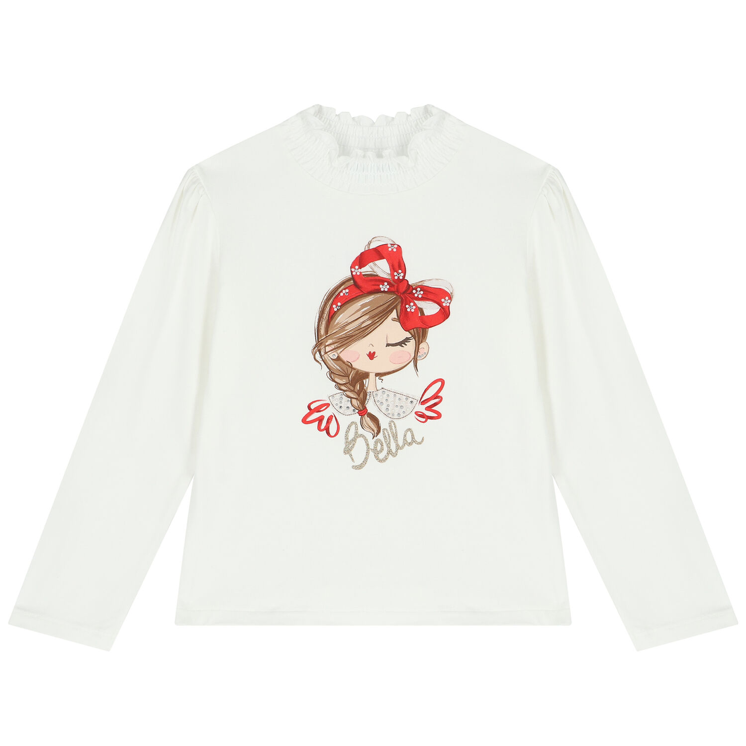 Girls Ivory Long Sleeve Top, 3, hi-res image number null