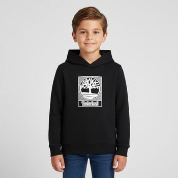 Boys Black Logo Hooded Top