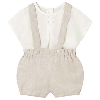 Baby Boys Ivory & Beige Shorts Set 