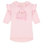 Girls Pink Logo Bag Ruffled Dress, 2, hi-res