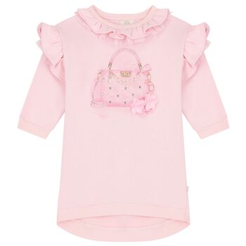 Girls Pink Logo Bag Ruffled Dress