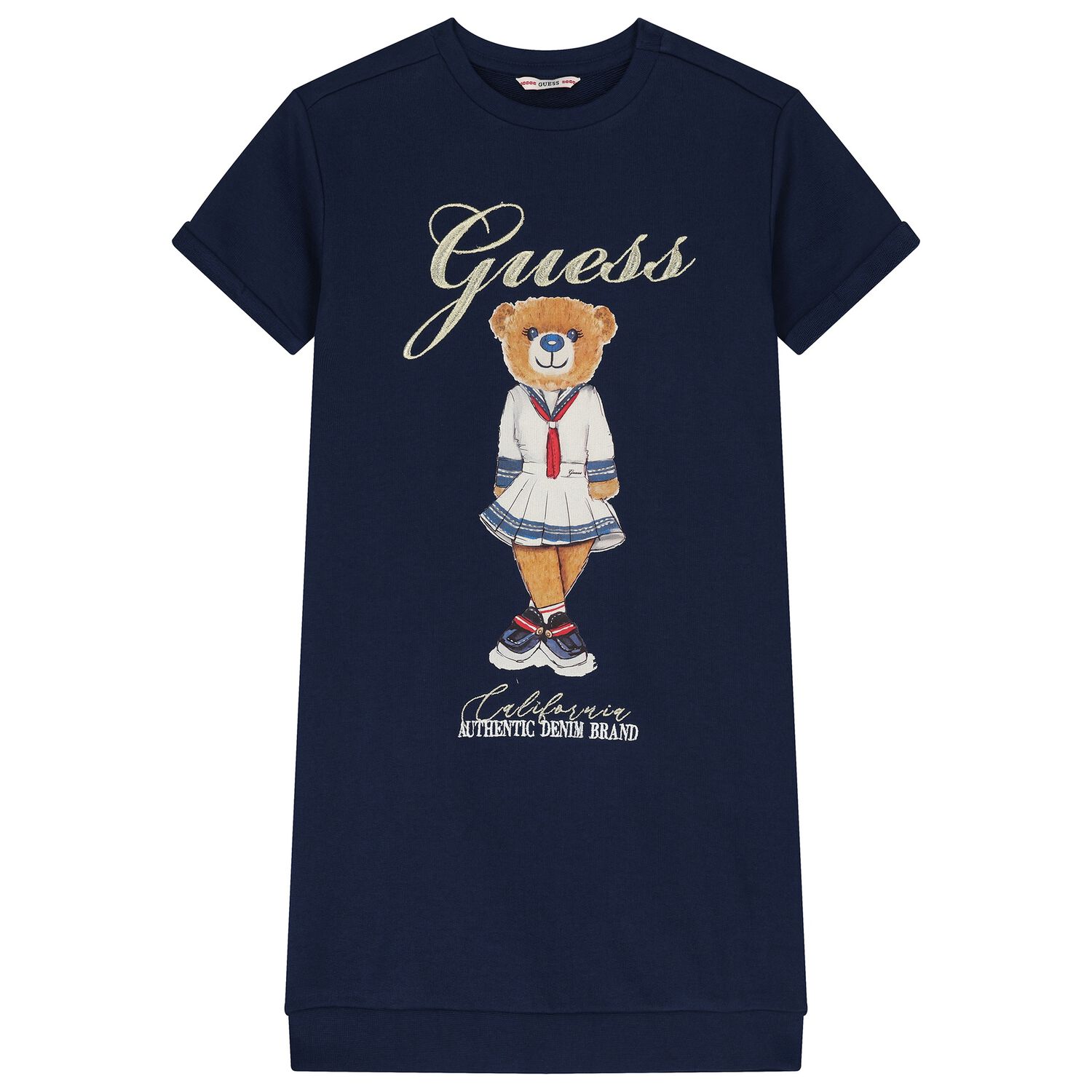 Girls Navy Blue Logo Teddy Bear Logo Dress, 2, hi-res