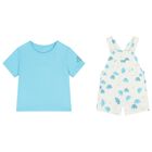 Baby Boys Turquoise & White Dungaree Set, 1, hi-res