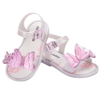 Younger Girls White & Pink Butterfly Sandals