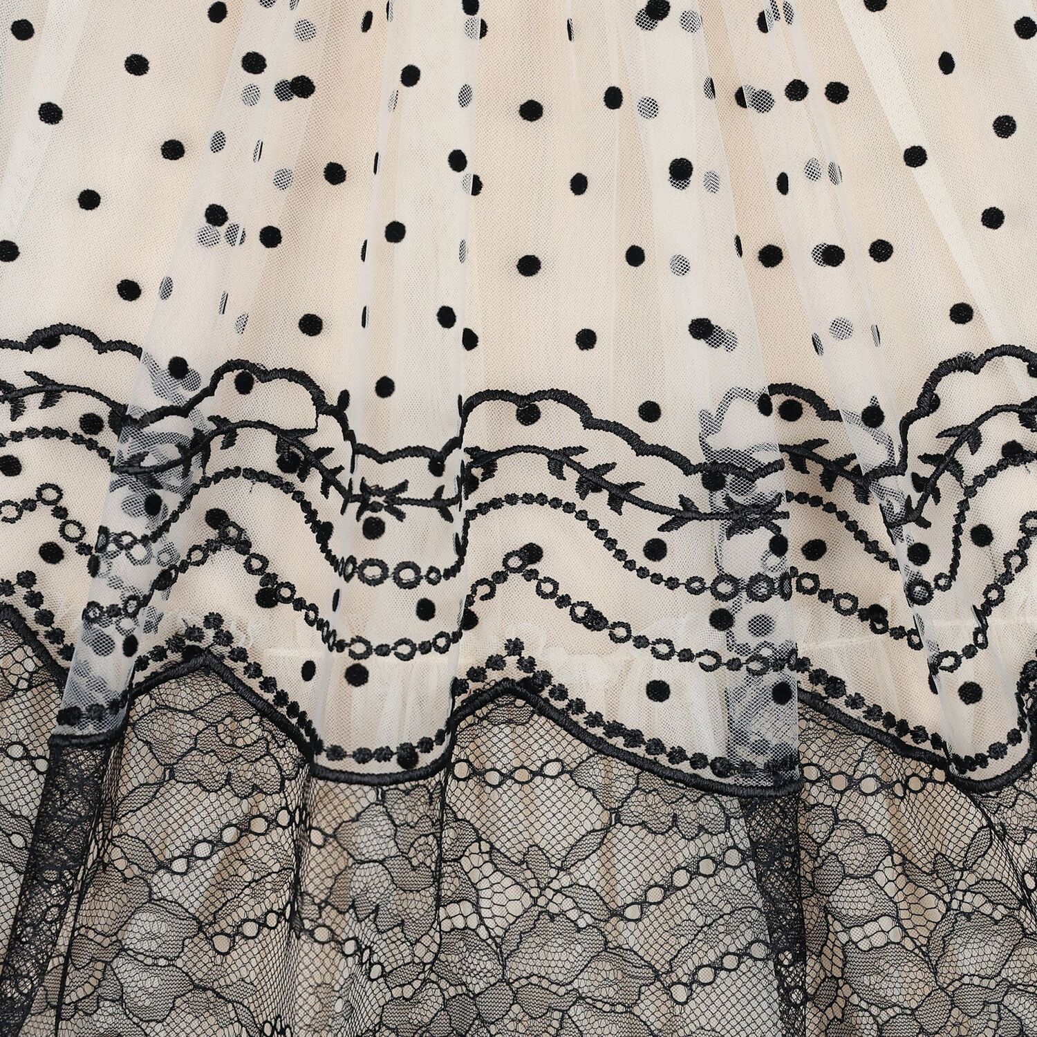 Baby Girls Beige & Black Tulle & Lace Ivy  Dress, 1, hi-res