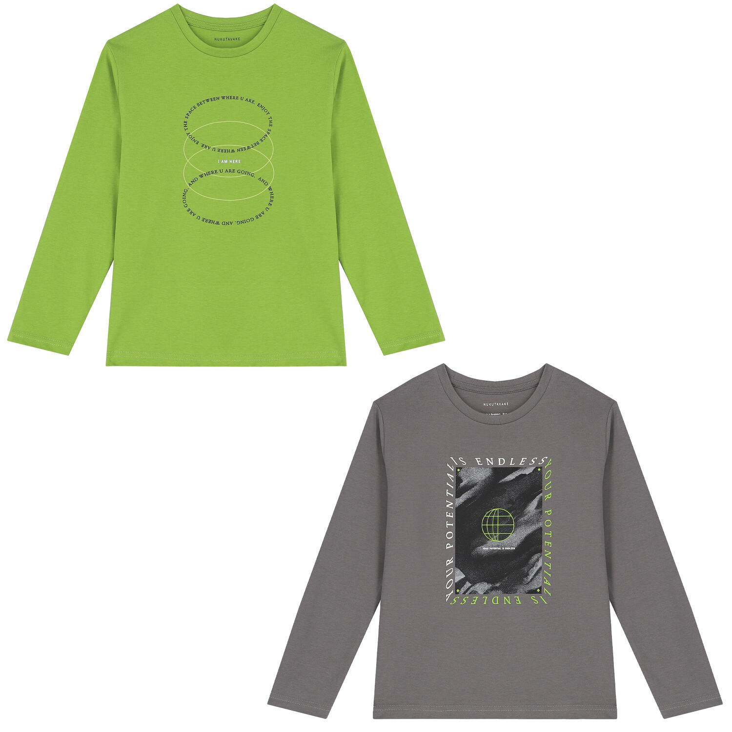 Boys Grey & Green Long Sleeve Top ( 2-Pack ), 1, hi-res