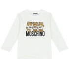 White Teddy Bear Logo Long Sleeve Top, 1, hi-res