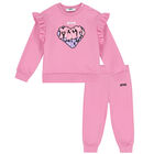 Younger Girls Pink Logo Tracksuit, 1, hi-res