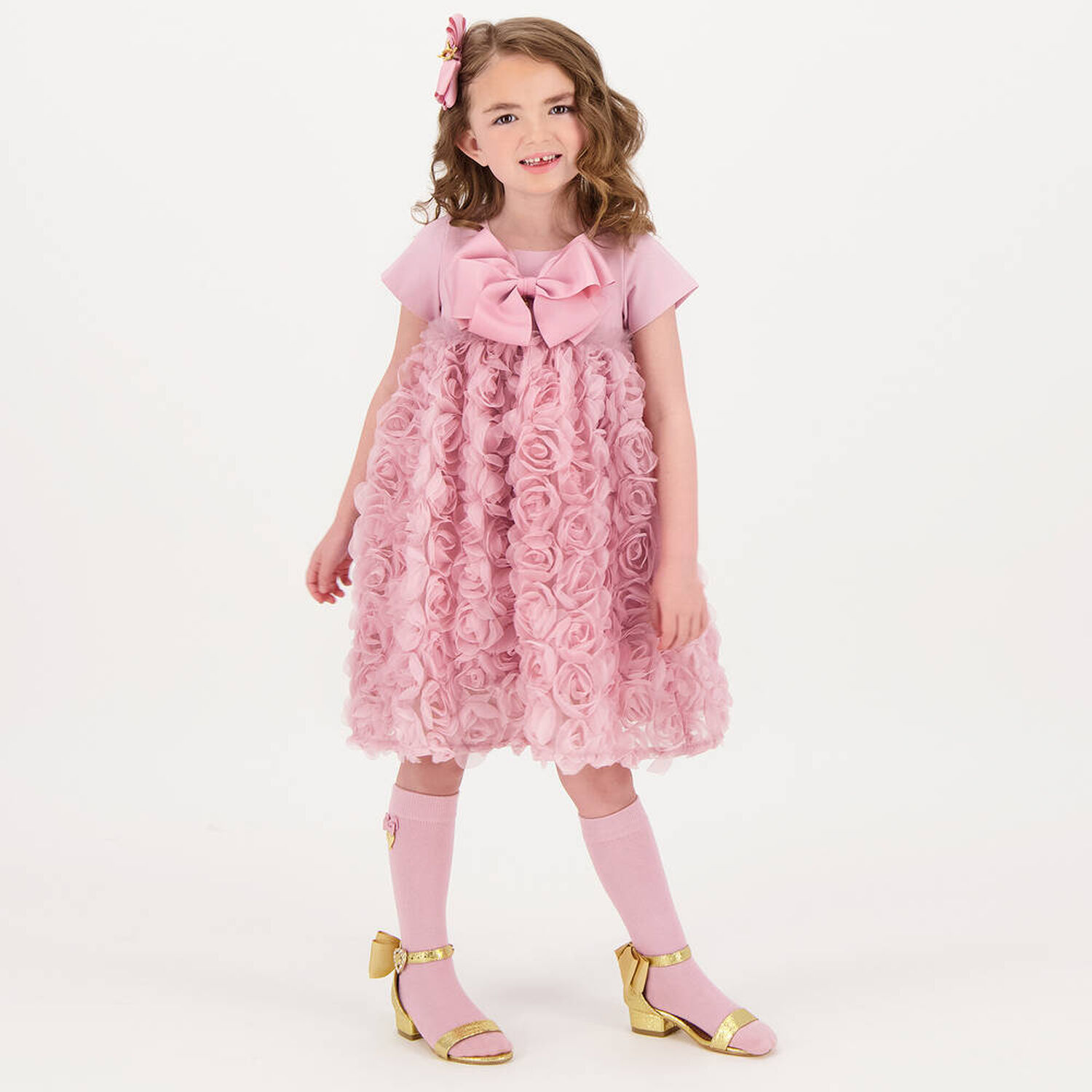 Girls Pink Bow Socks, 5, hi-res