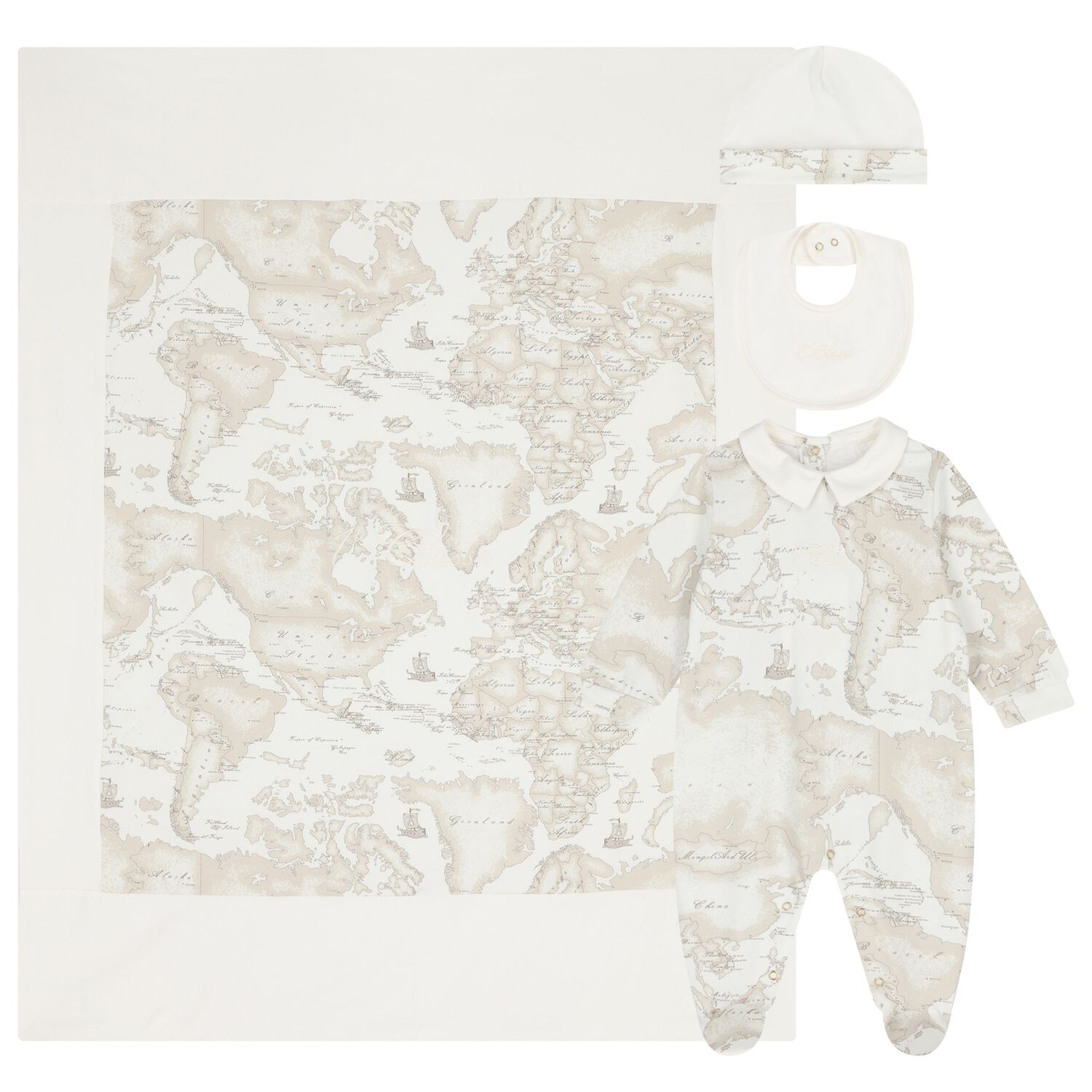 Ivory & Beige Geo Map Babygrow Gift Set, 3, hi-res