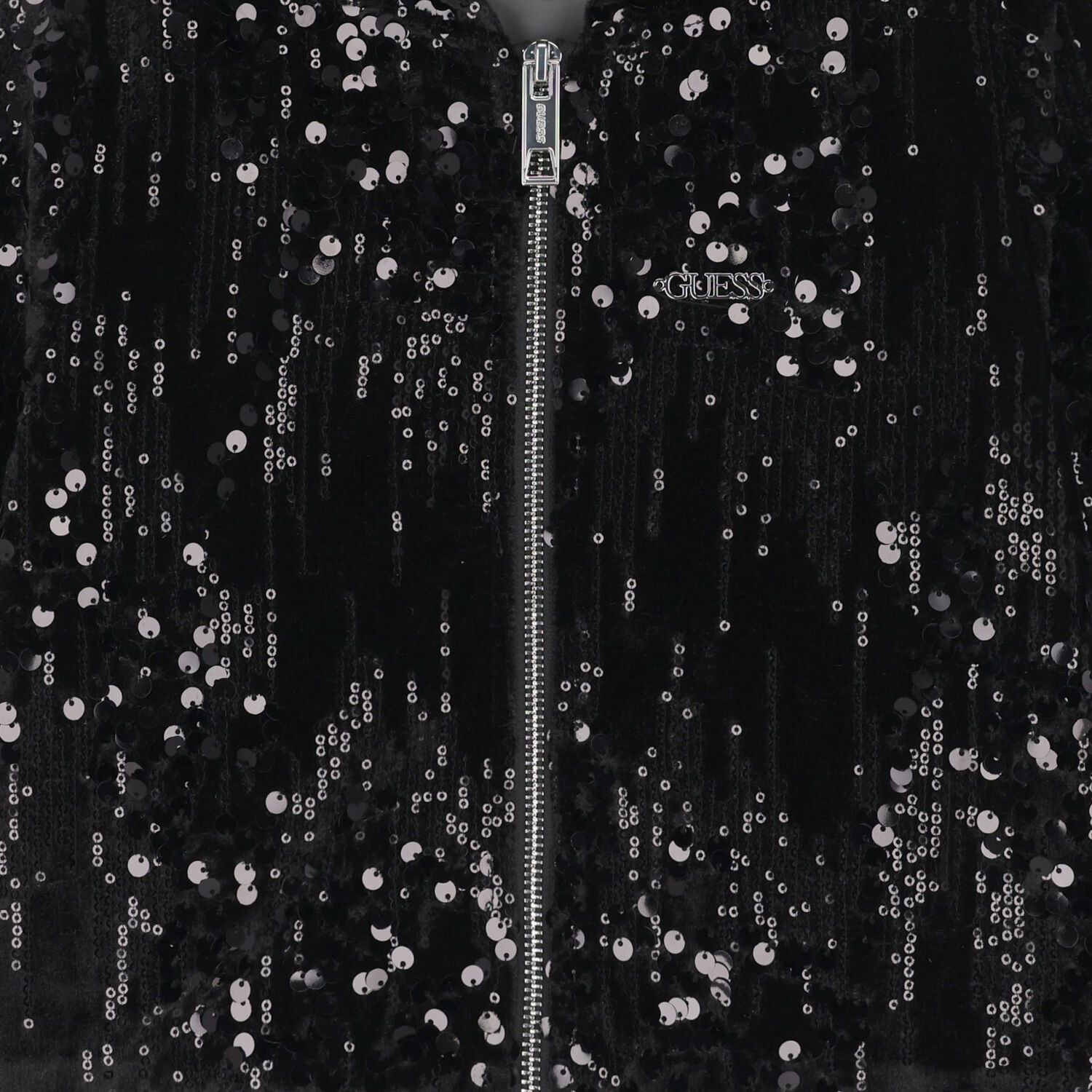 Girls Black Sequins Hooded Zip Up Top, 2, hi-res