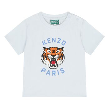 Younger Boys Blue Tiger Logo T-Shirt