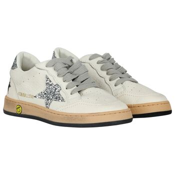 Girls Ivory & Silver Logo Trainers