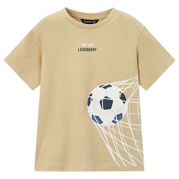 Boys Beige Football T-Shirt