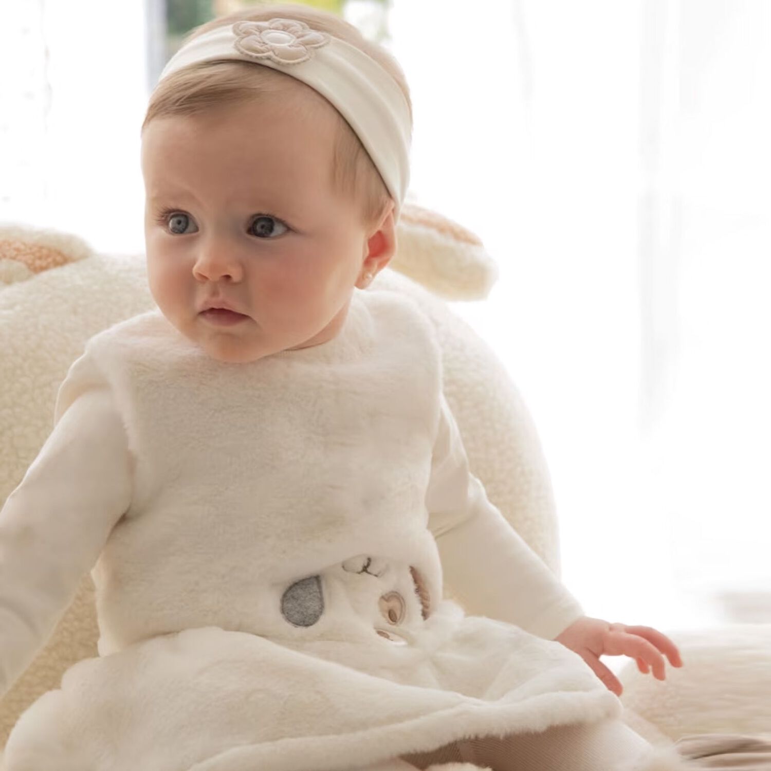 Baby Girls Ivory Faux Fur Dress Set, 1, hi-res