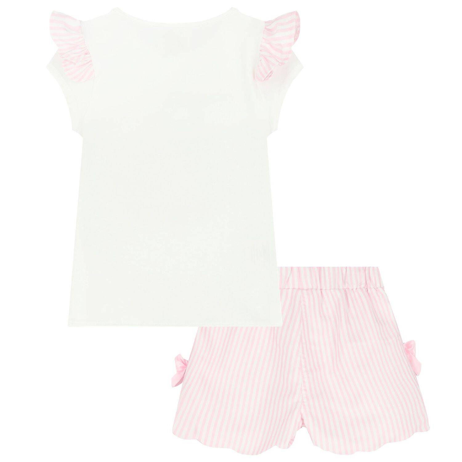 Girls Ivory & Pink Striped Shorts Set, 1, hi-res