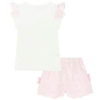 Girls Ivory & Pink Striped Shorts Set