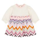 Younger Girls Ivory & Pink Zig Zag Dress, 1, hi-res