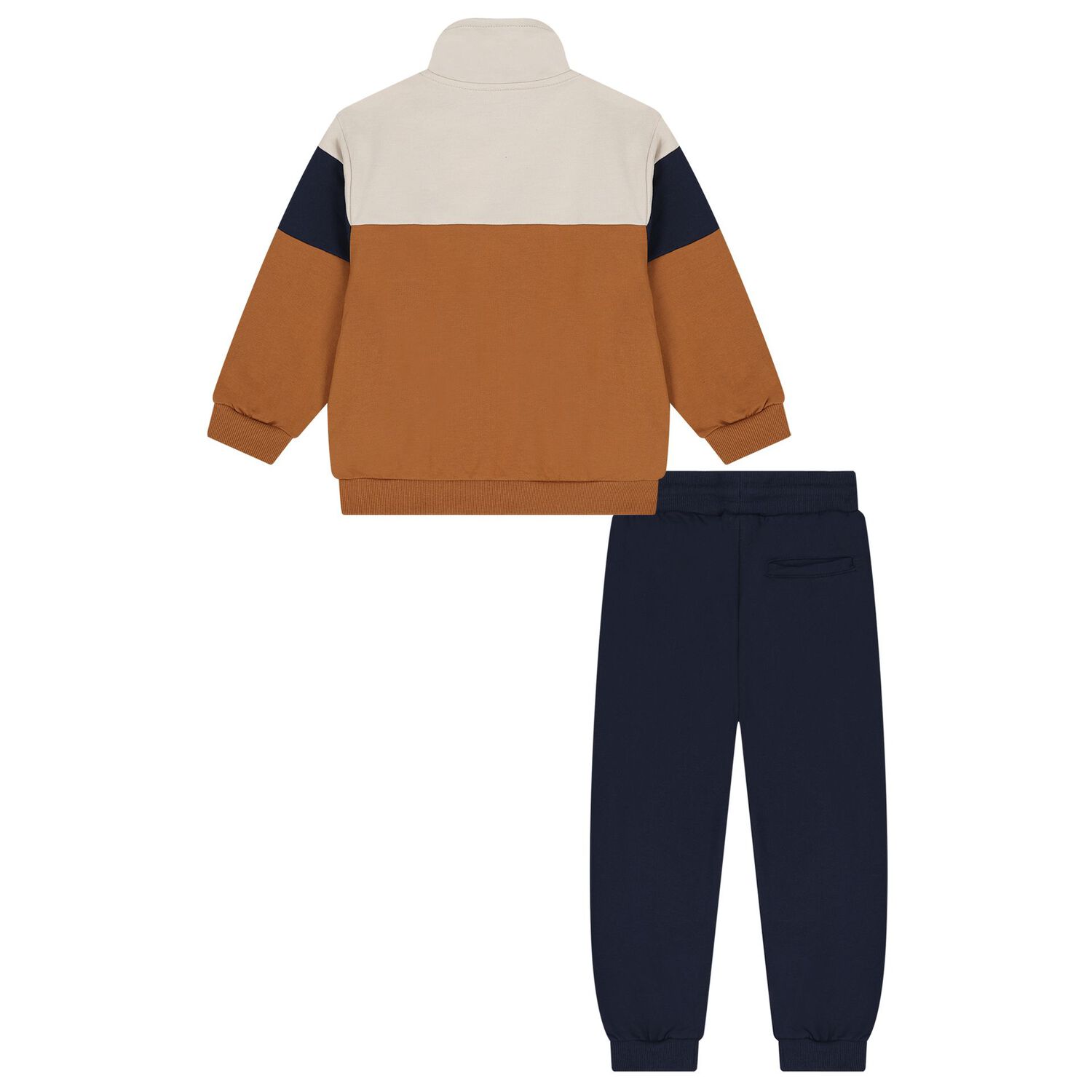 Boys Ivory, Beige & Navy Blue Tracksuit, 1, hi-res