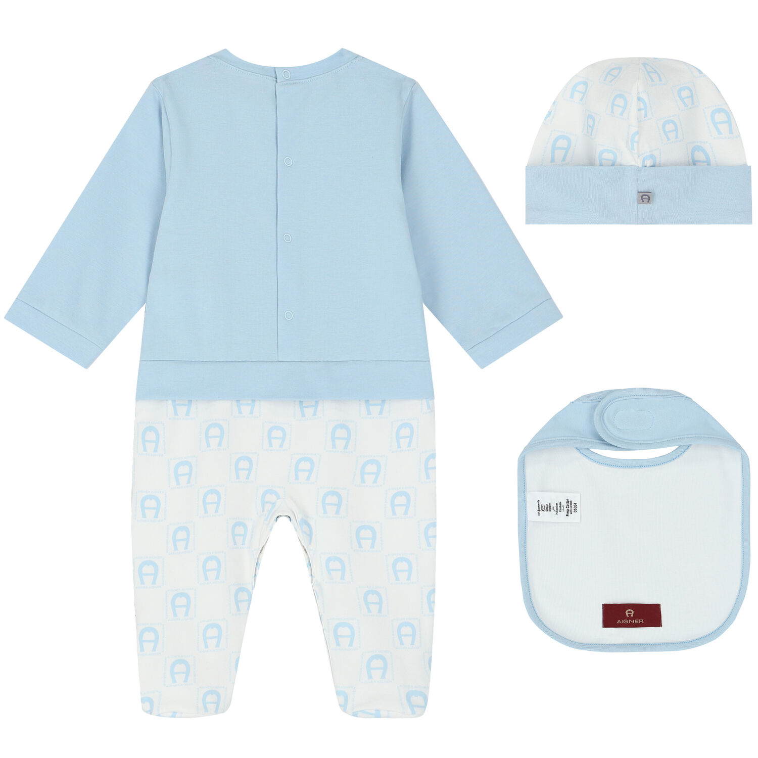 Baby Boys Blue & White Logo Babygrow Set, 1, hi-res