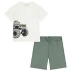 Boys Ivory & Green Shorts Set, 1, hi-res