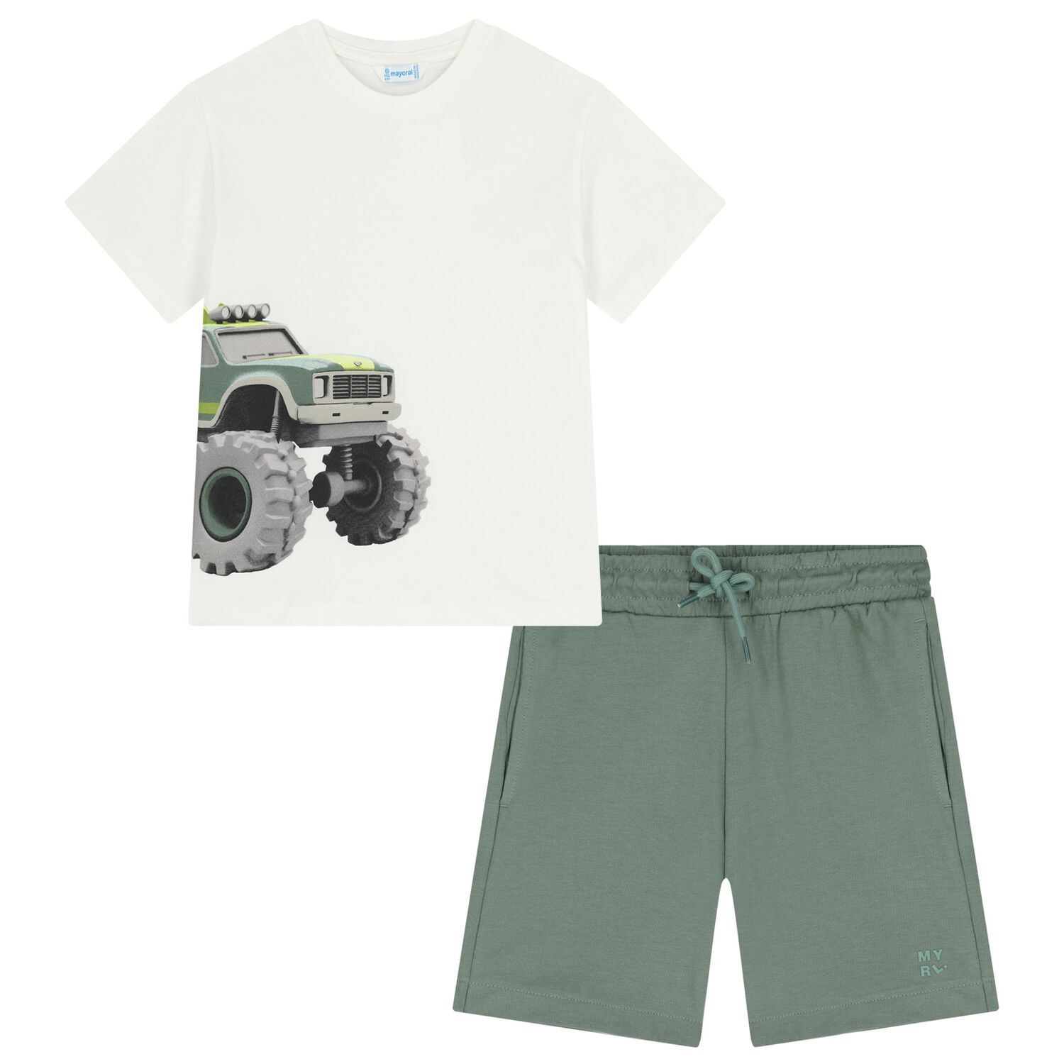 Boys Ivory & Green Shorts Set, 1, hi-res