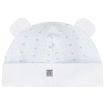 Baby Boys White & Blue Teddy Bear Hat