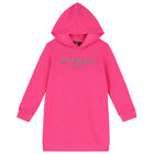 Girls Pink Logo Hooded Dress, 2, hi-res