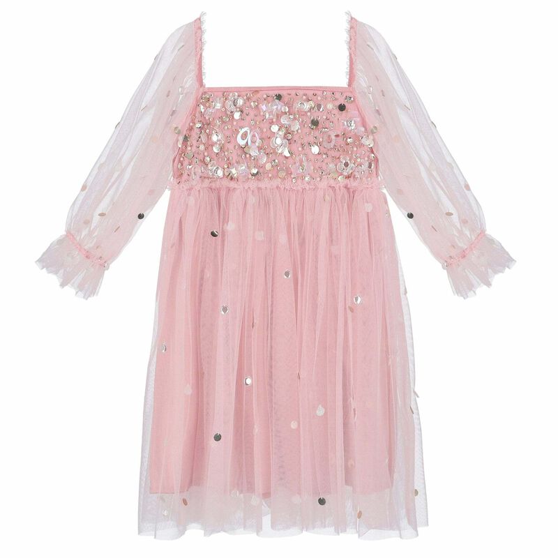 Girls Pink Embellished Tulle Dress, 1, hi-res image number null