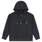 Boys Black Logo Hooded Zip Up Top, 1, hi-res