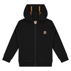 Boys Black Logo Hooded Zip Up Top, 1, hi-res