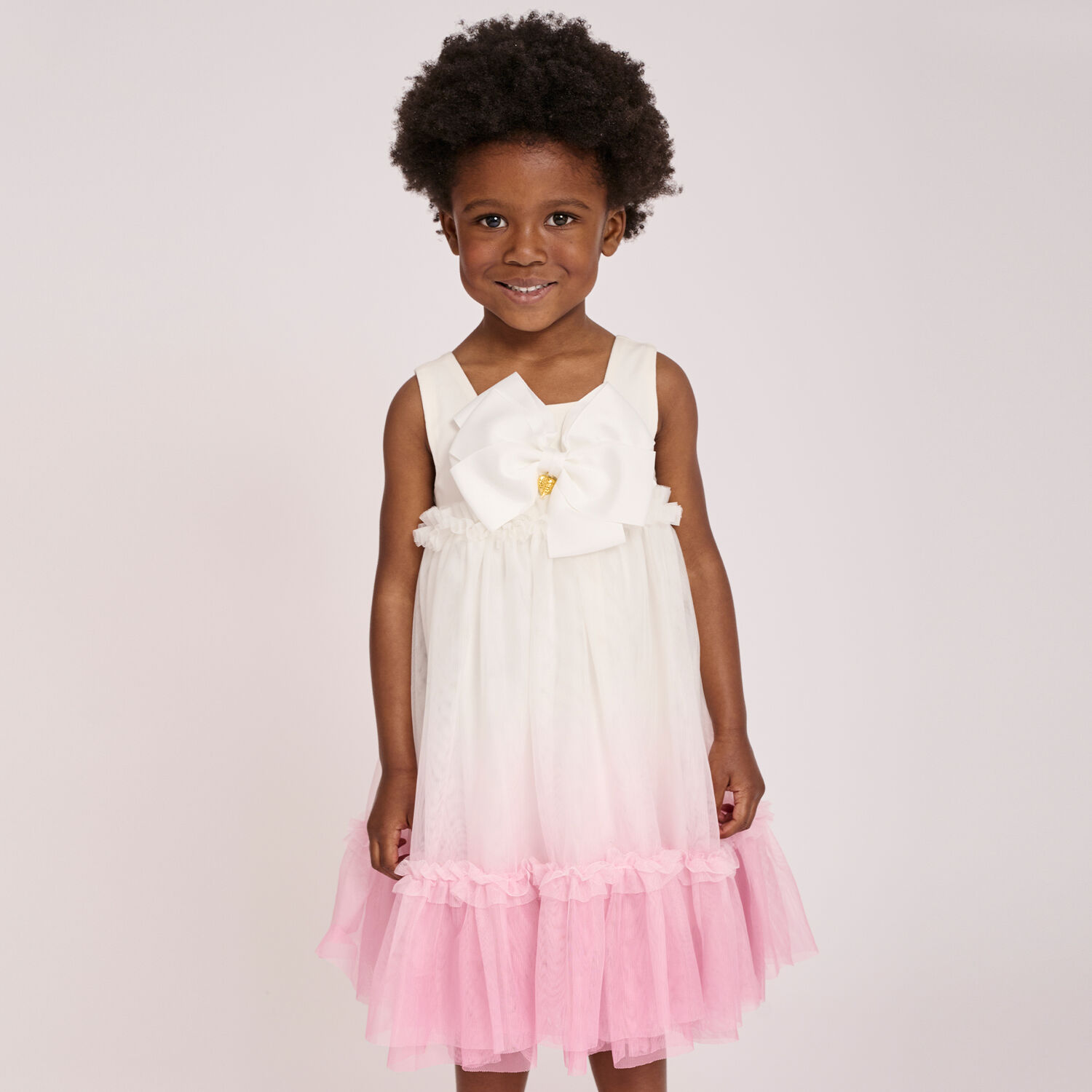 Girls White & Pink Tulle Ombre Dress, 3, hi-res